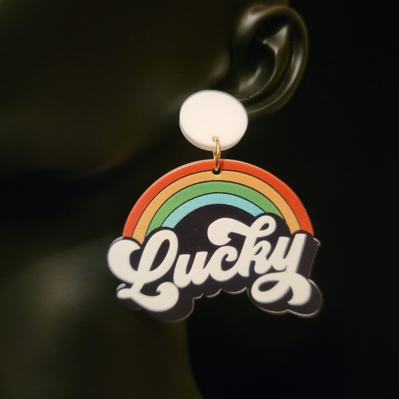2/$20 Resin St. Patrick's Day Lucky Rainbow Earrings - Picture 3 of 4